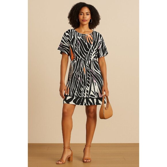 Caché Bold Zebra Abstract Retro Revival Y2K Boutique Glam Print Dres Sz 8 - Picture 1 of 6